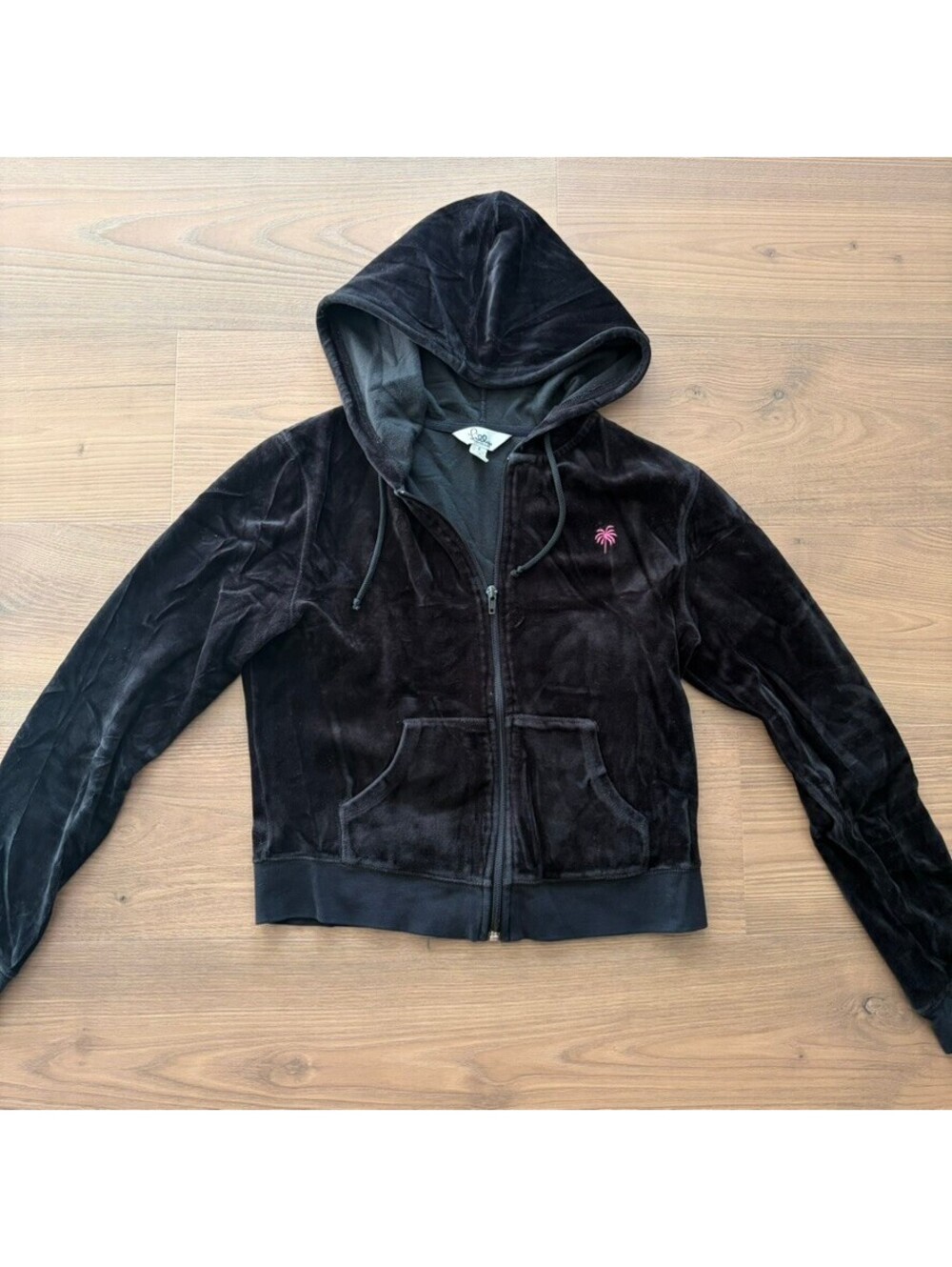 Lilly Pulitzer White Label black velour full-zip hooded sweatshirt